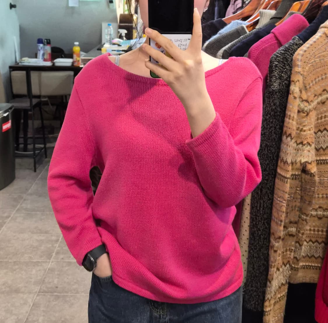 [NO.9] 로렌 보트넥 핫핑크 긴팔 니트 상품이미지1