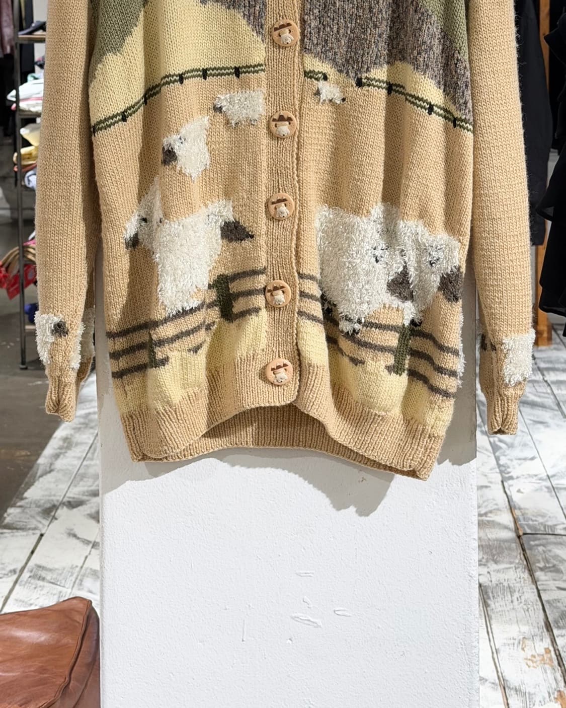 빈티지 본즈 베이지 핸드메이드 퓨어울 가디건 상품이미지5