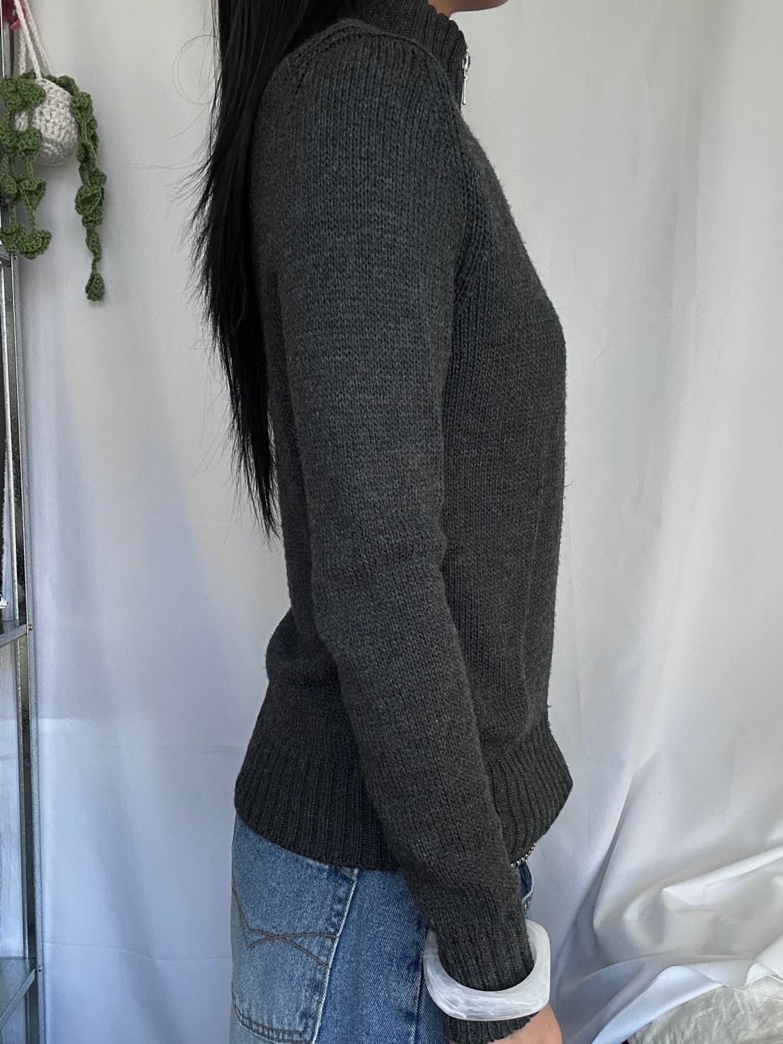 빈티지 울 풀집업 차콜 니트 가디건 상품이미지3