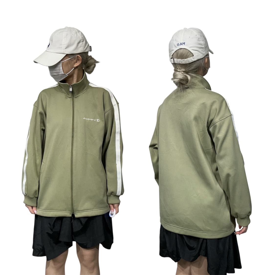 챔피온 올리브 카키 화이트 사이드 라인 오버핏 트랙탑 져지 M 상품이미지1