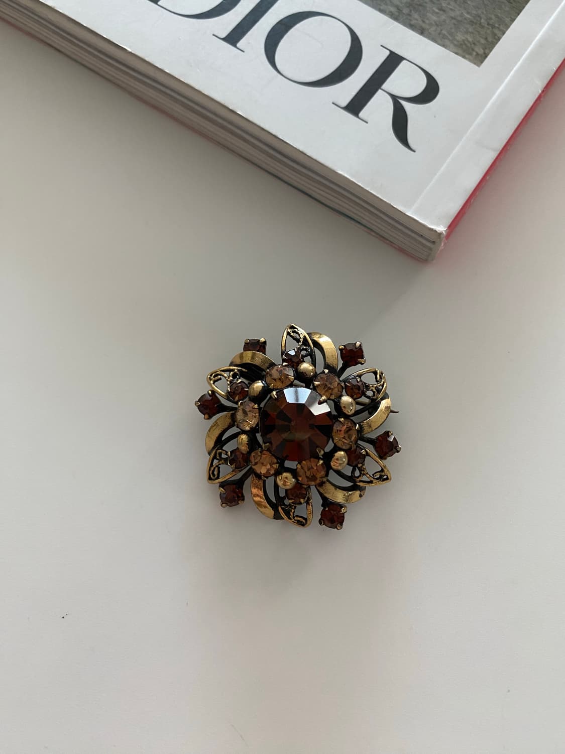일본 빈티지 큐빅 브라운 브로치 상품이미지5