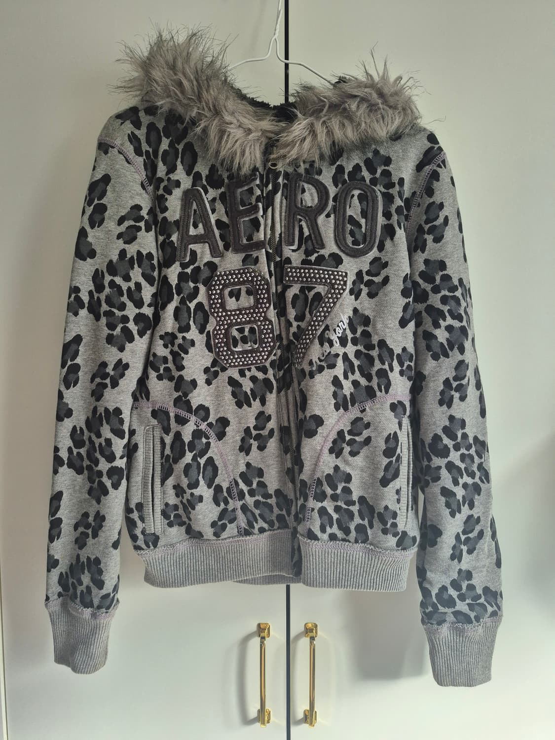 에어로포스테일 AERO 레오파드 울프죠 퍼 후드집업 갸루 빈티지 상품이미지1