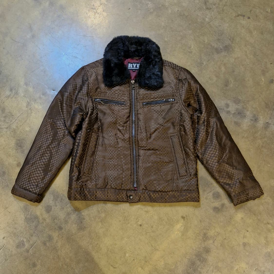 JPN 빈티지 브라운 체크 퍼 패딩 자켓 S~M 상품이미지1