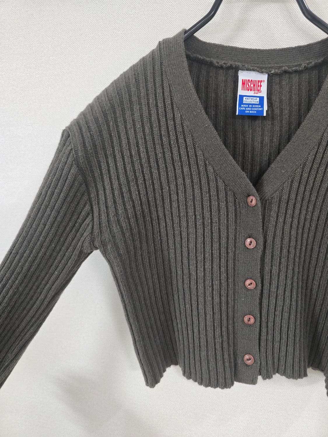 미스치프 골지 크롭 가디건 카키브라운 상품이미지5