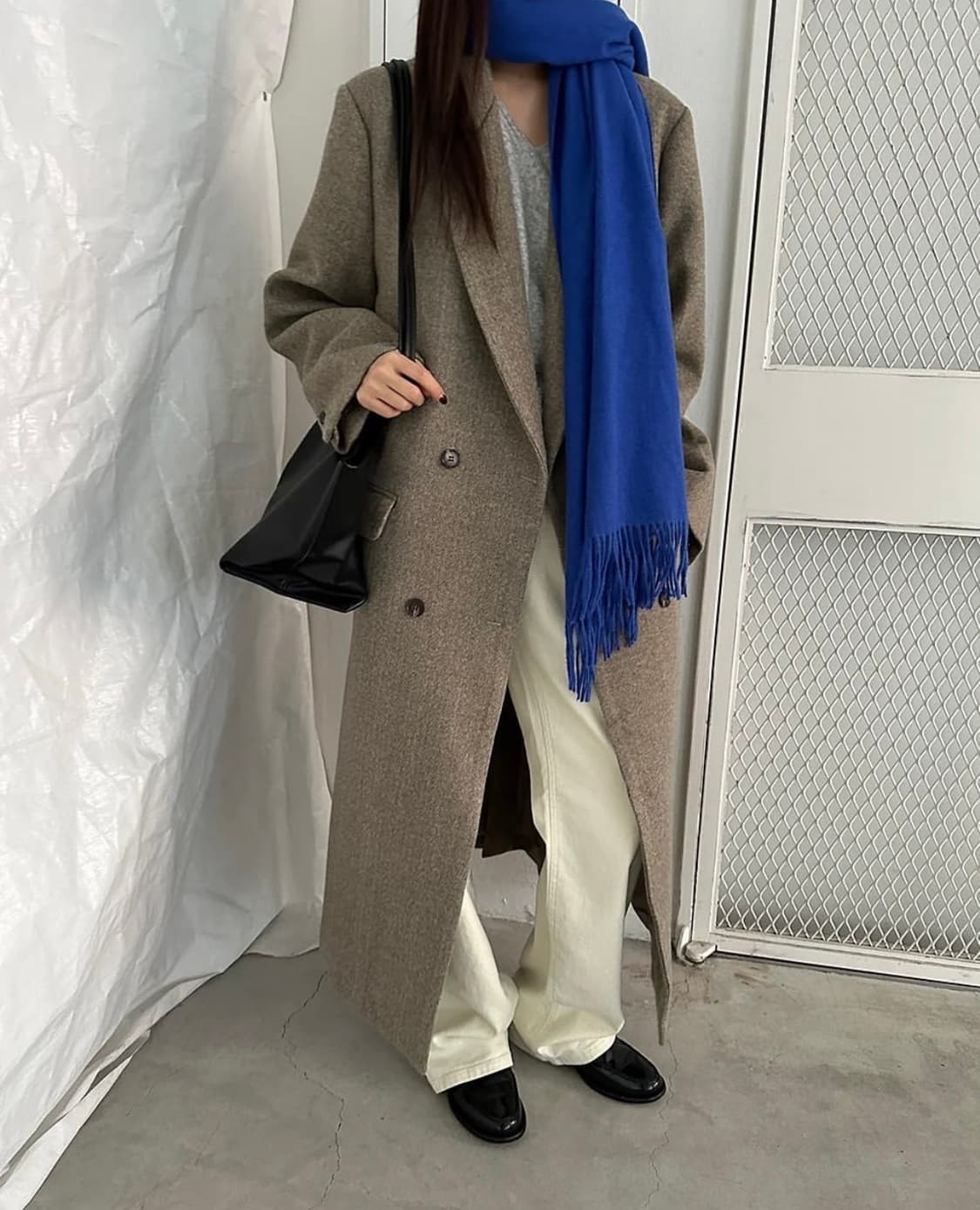 하운드체크 베이지 브라운 맥시 롱코트 상품이미지6