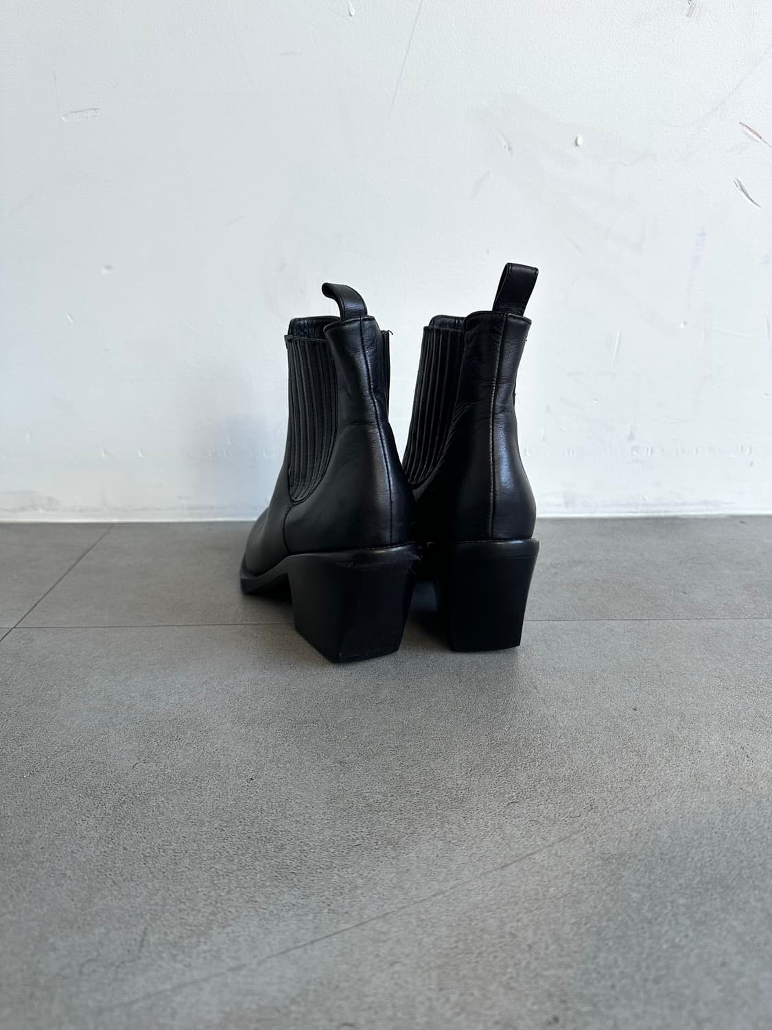 저스트 카발리 스퀘어토 블랙 레더 앵클부츠 상품이미지5