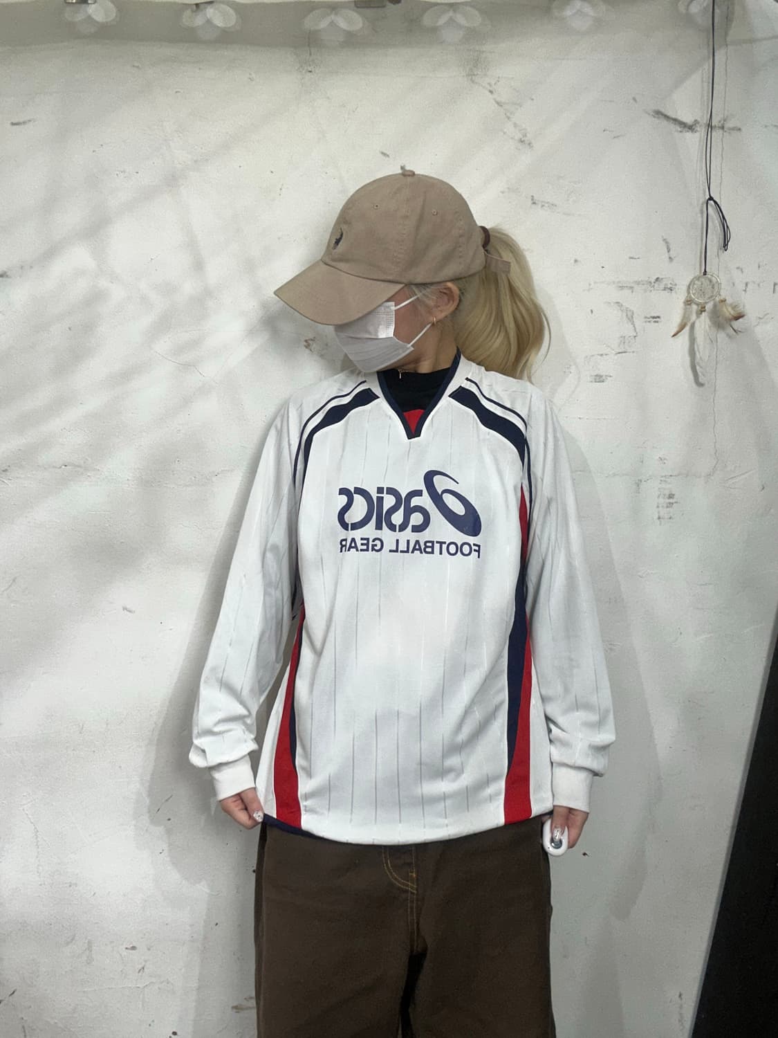 아식스 화이트 일본판 축구 빅 로고 웜업 슬리브 맨투맨  상품이미지2