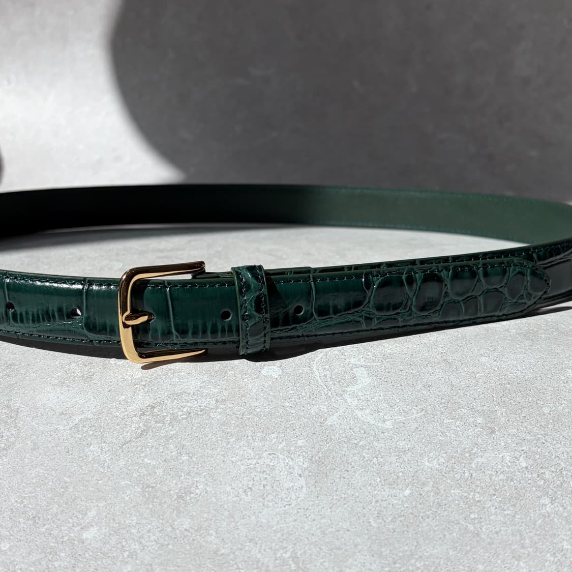 Oribell 크로커다일 페이던트 소가죽 골드버클 미니멀 버클 벨트 상품이미지5