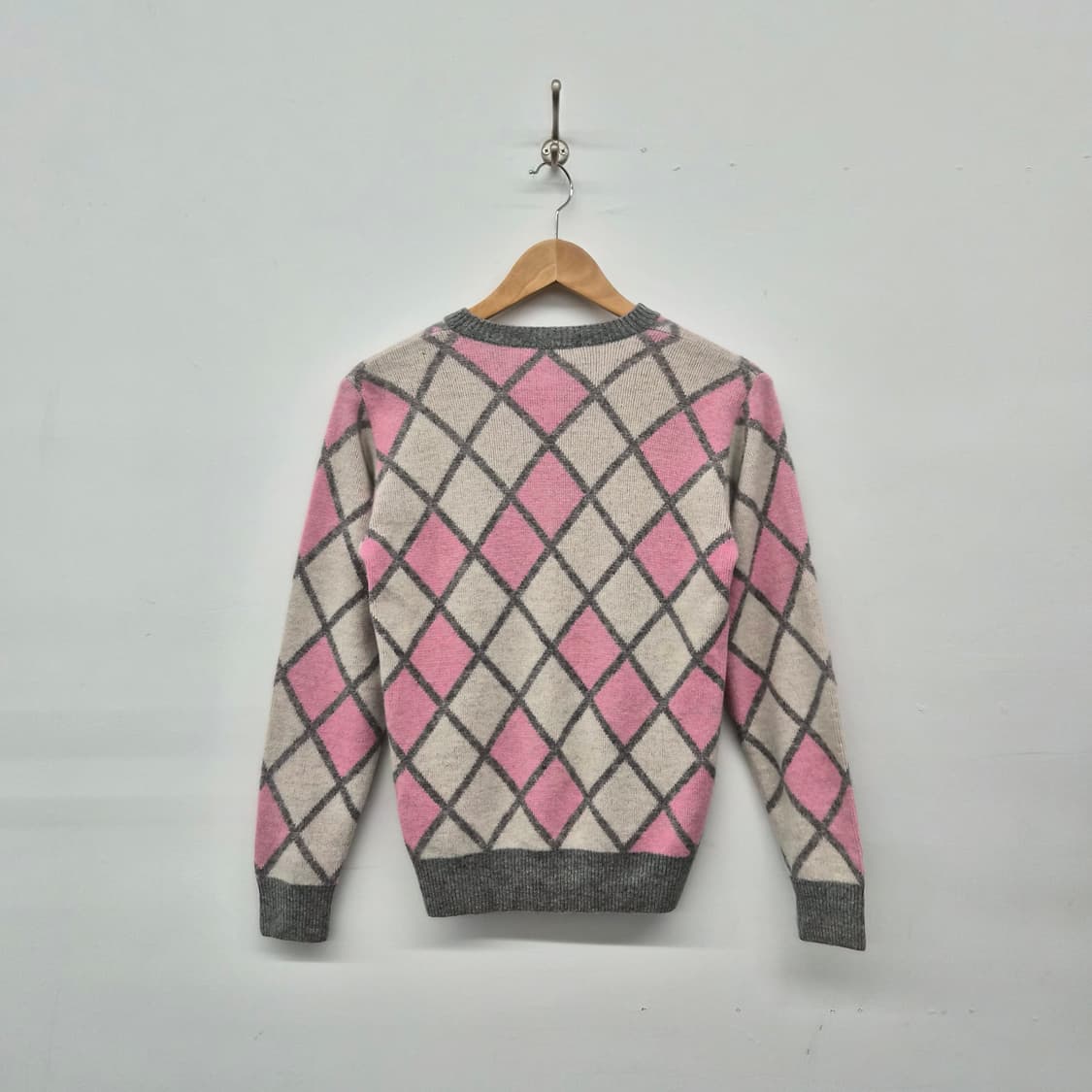 꾸레쥬 핑크 아가일 패턴 니트 스웨터 여성 S 상품이미지6