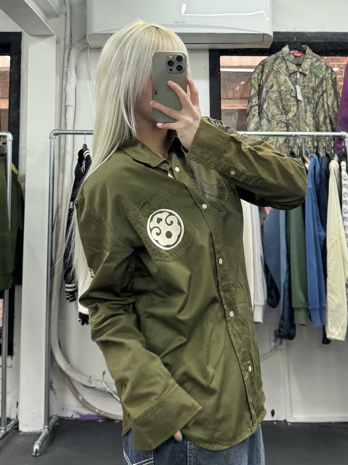 카라쿠리 타마시 오리엔탈 카키 셔츠 상품이미지5