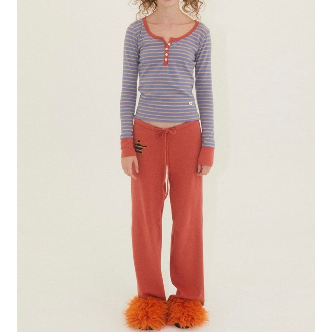 에즈이프캘리 스트라이프 버튼 티/솔리드 스타 팬츠 세트 상품이미지6