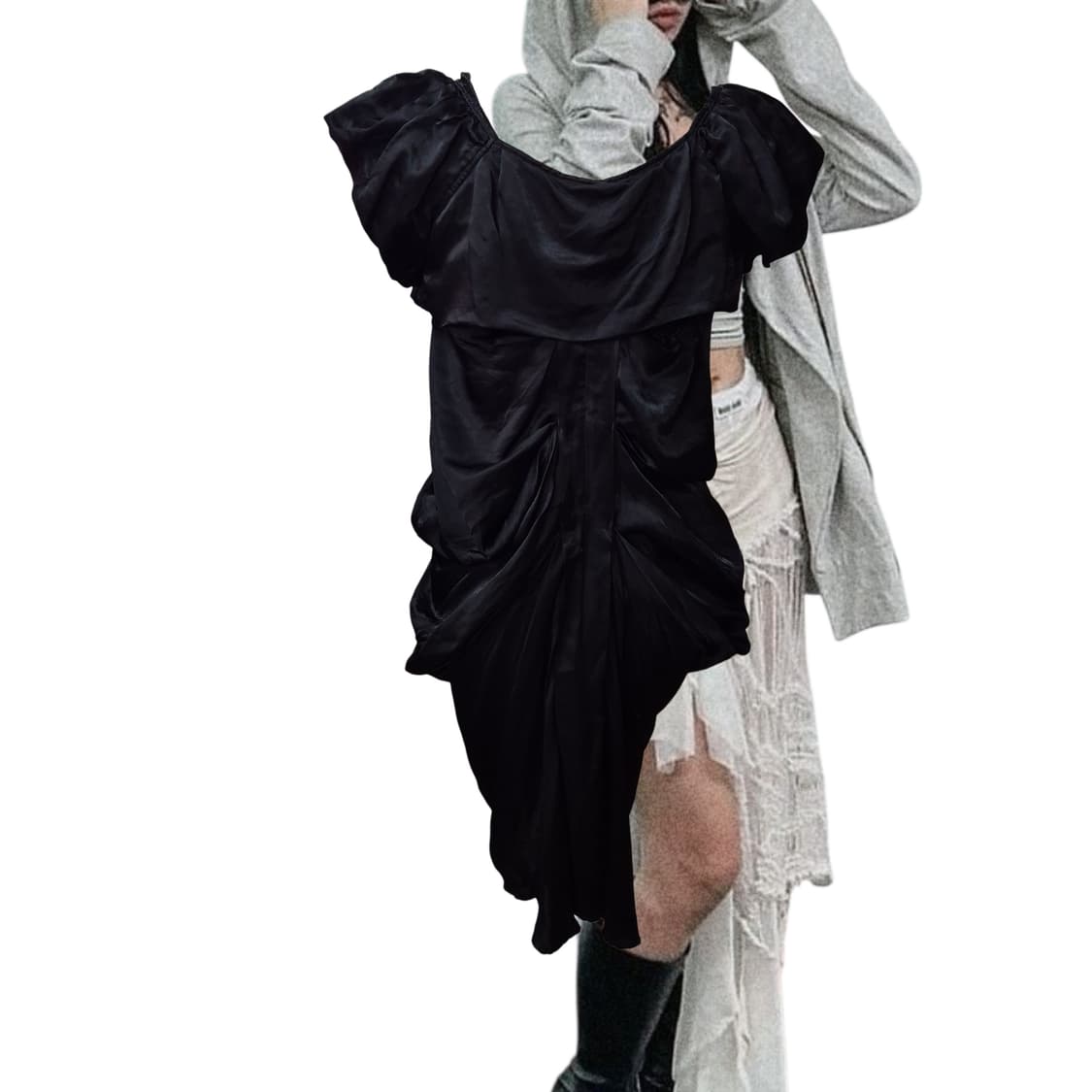 ZUCCA Black draped silky shirring ops 상품이미지2