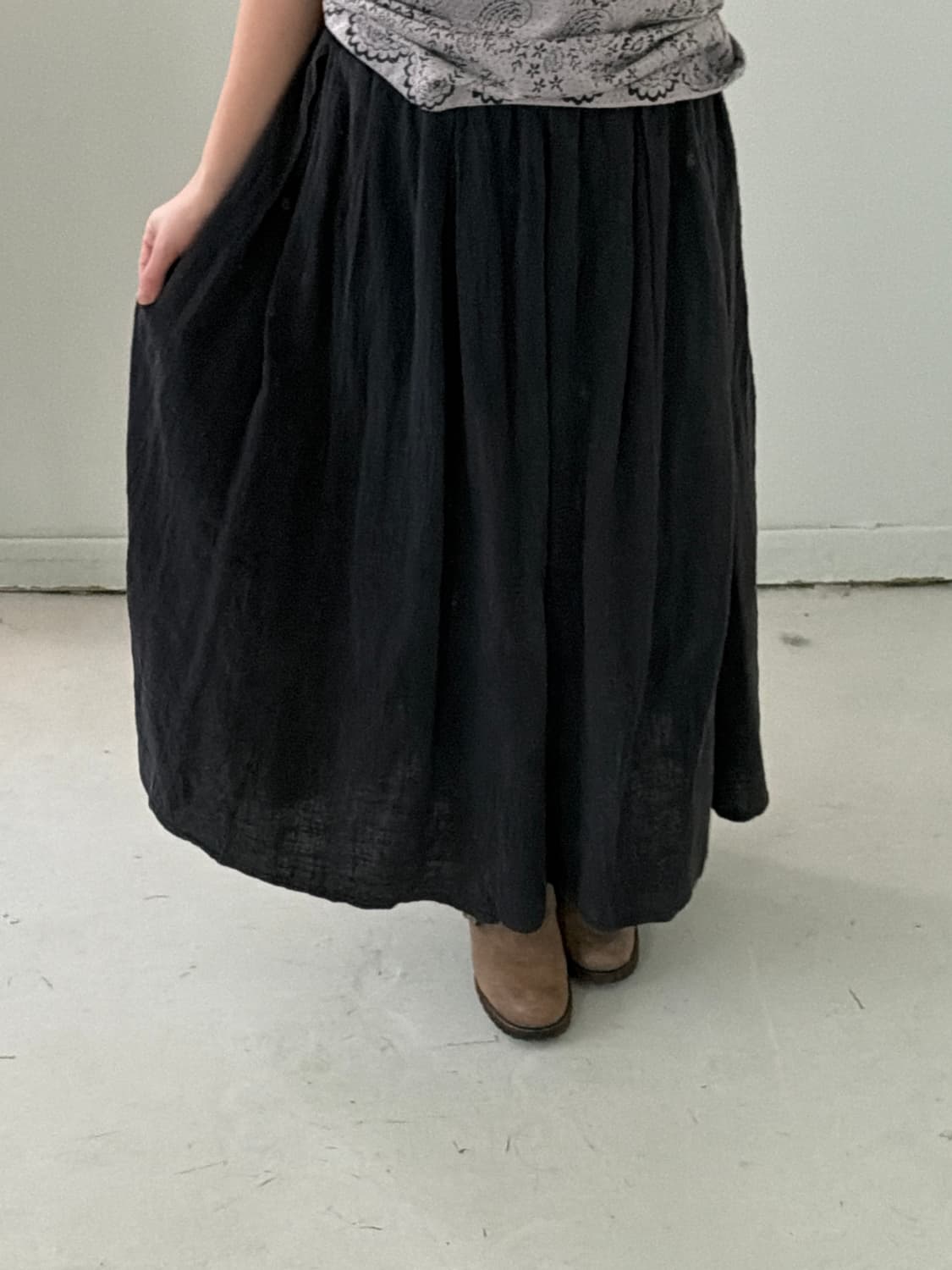 일본빈티지 코튼 차콜 핀턱 롱스커트 상품이미지3