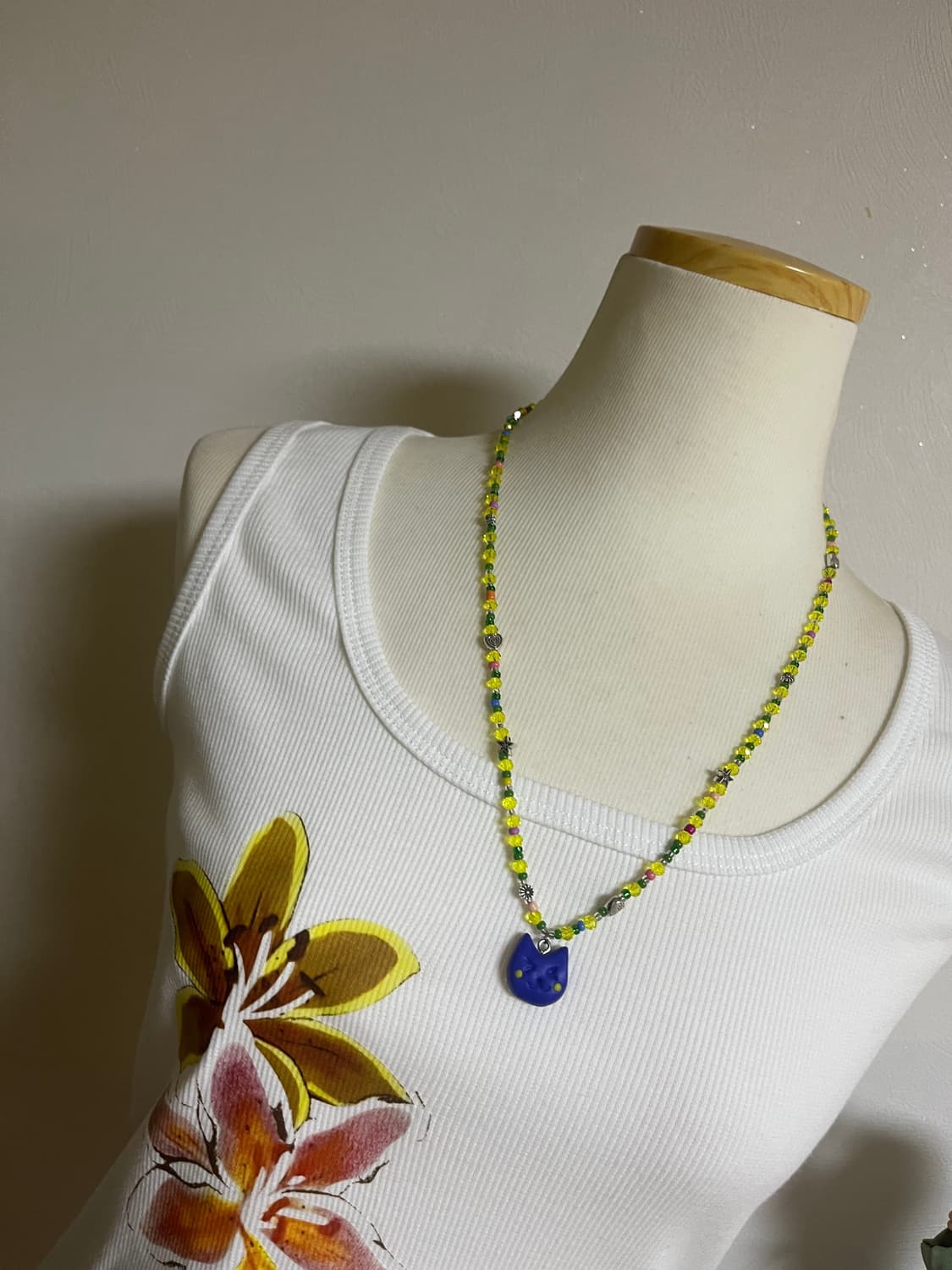 [핸드메이드] 고양이 팬던트 비즈목걸이 상품이미지1