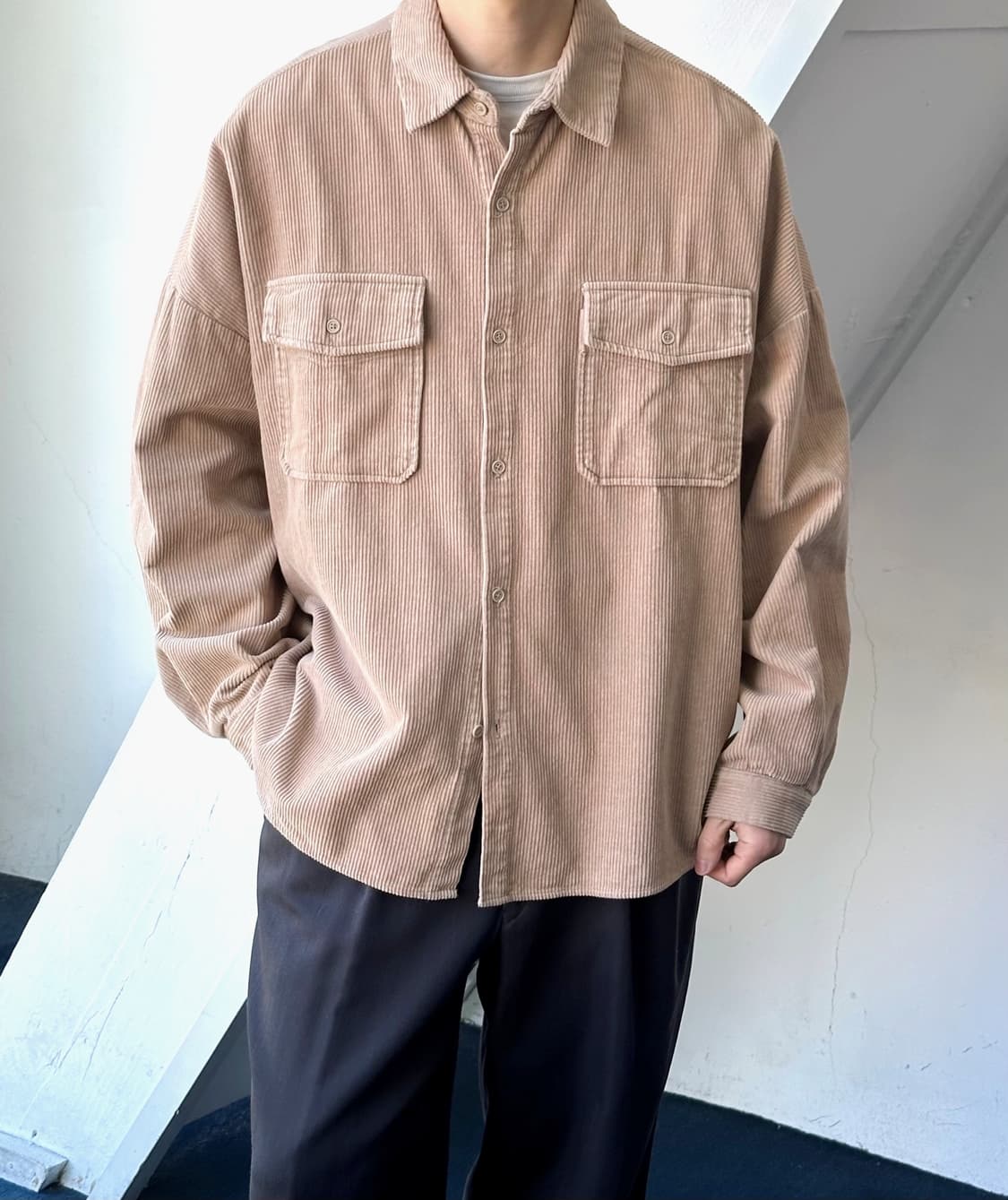 Cord design wide silhouette L/S shirt 상품이미지10