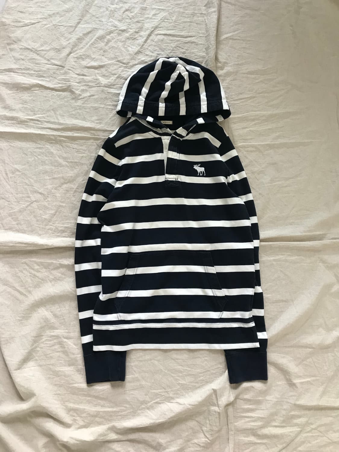 아베크롬비 산양 로고 스트라이프 반집업 버튼 후드 슬리브티 상품이미지5