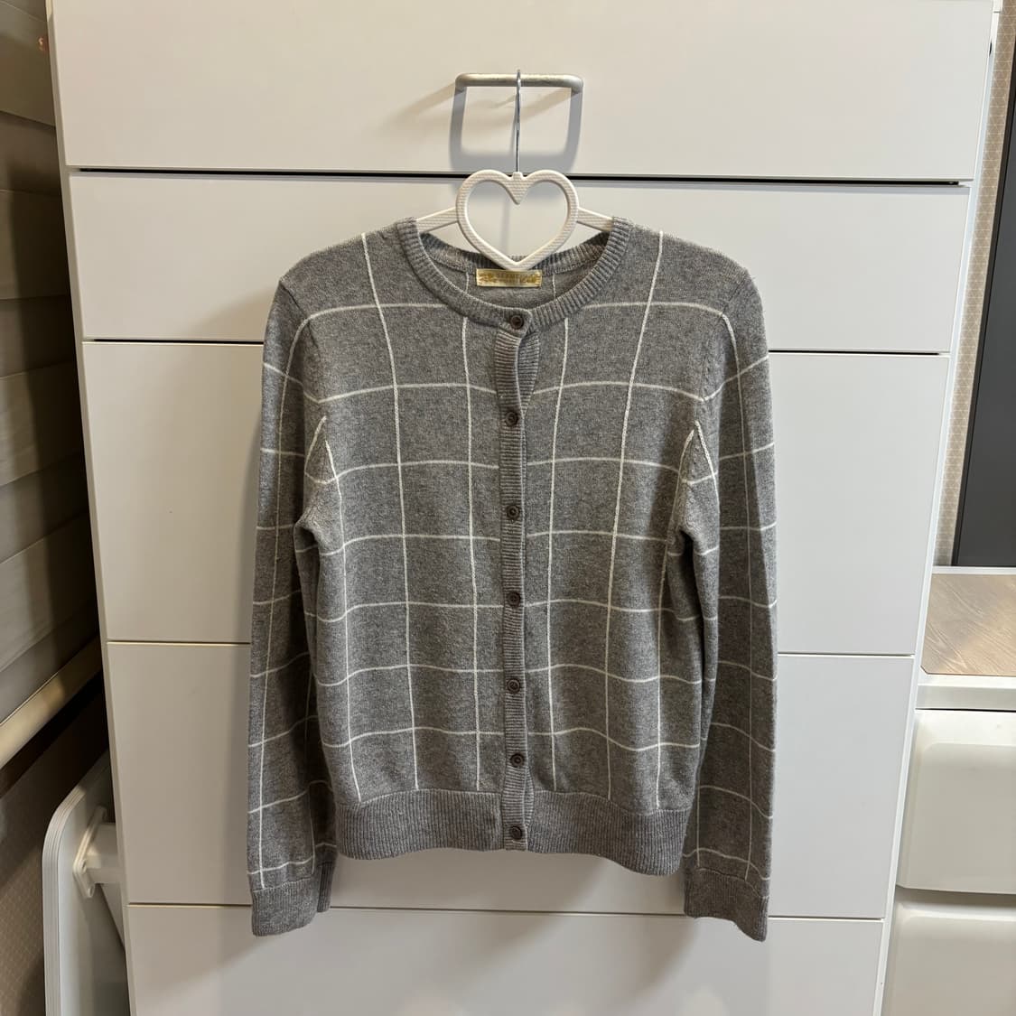 일본 빔즈하트 BEAMS 회색 체크 울혼방 가디건 상품이미지1