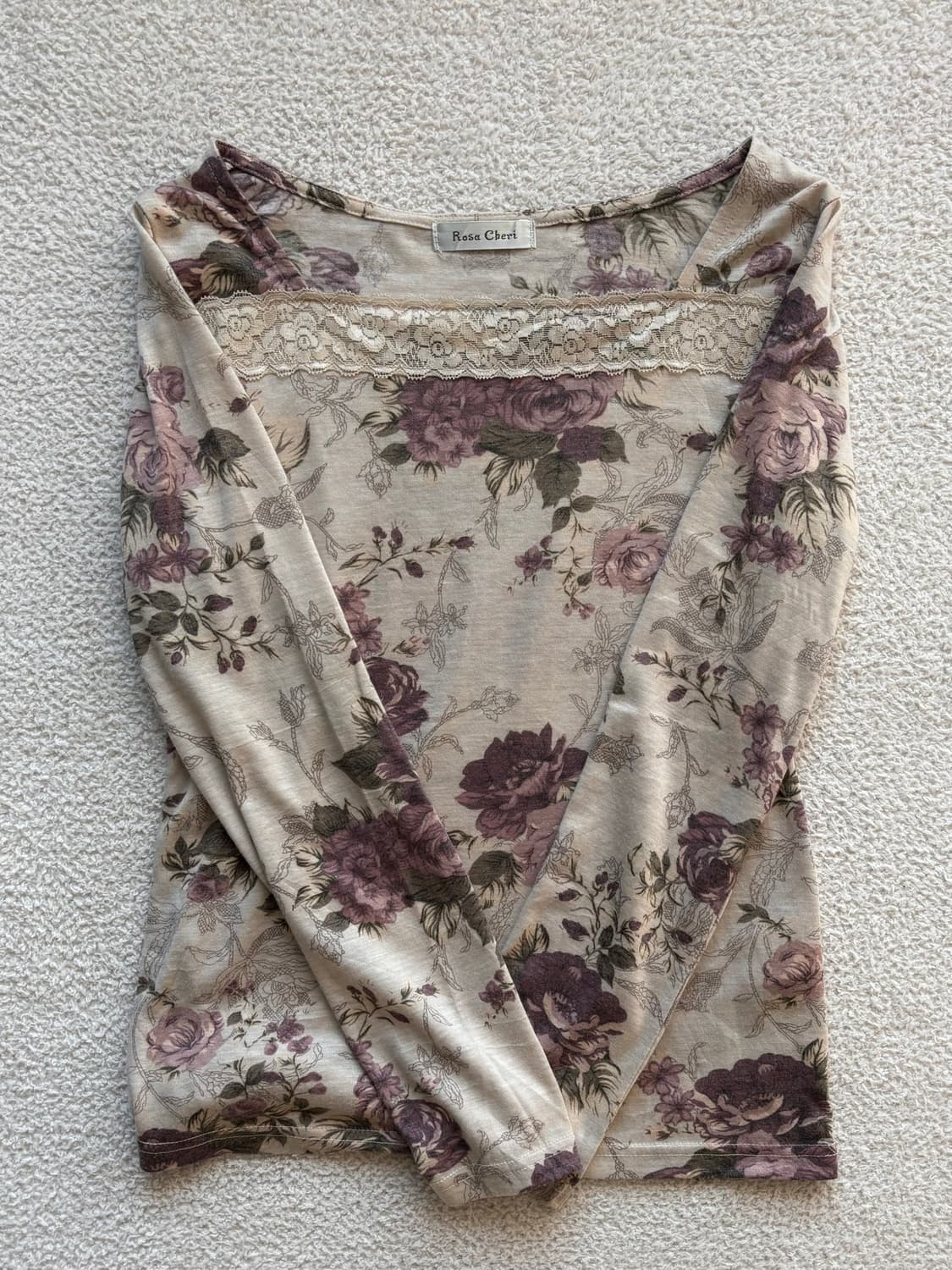 로사체리 스퀘어넥 플라워 레이스 긴팔티 이너 페어리 오리엔탈 상품이미지1