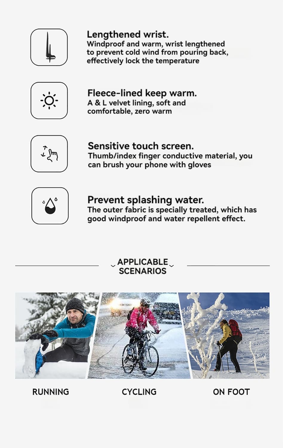 남녀 겨울용 자전거 방풍 방수 터치스크린 장갑 상품이미지6