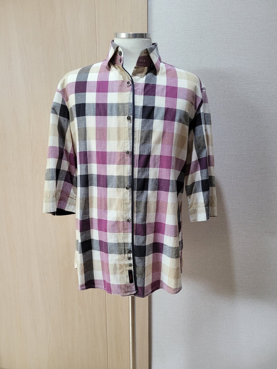 지이크 SIEG 남자 마혼방 7부 체크 셔츠 105 퍼플  상품이미지1