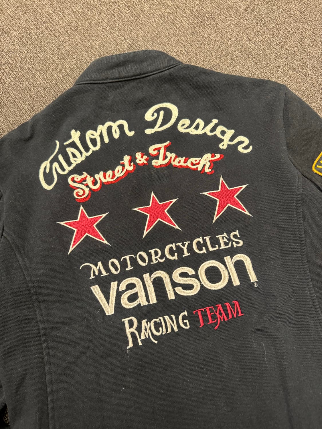 S)밴슨 레더 빈티지 자수 스타 패치 바이커 자켓 상품이미지6