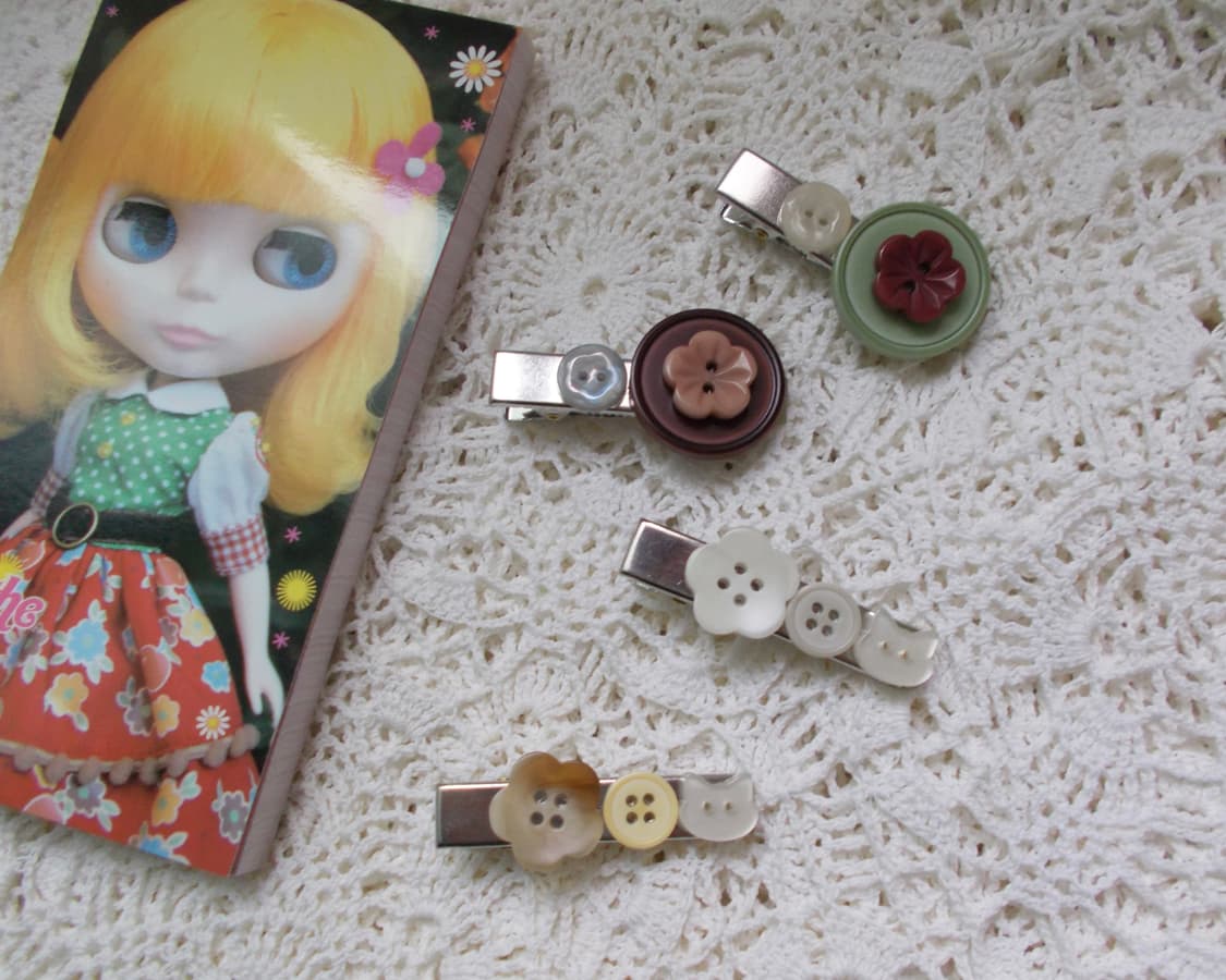 Cute Girl Button Hair-pin 꽃 단추 헤어핀 상품이미지2