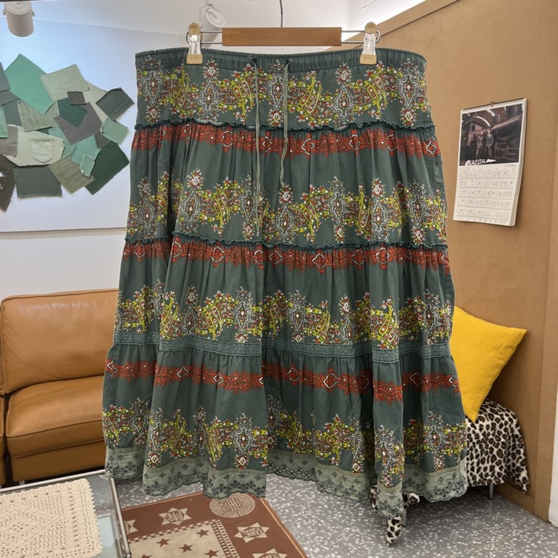 빈티지 모리 코지걸 보헤미안 패턴 미디 롱스커트 33인치 C10439 상품이미지3