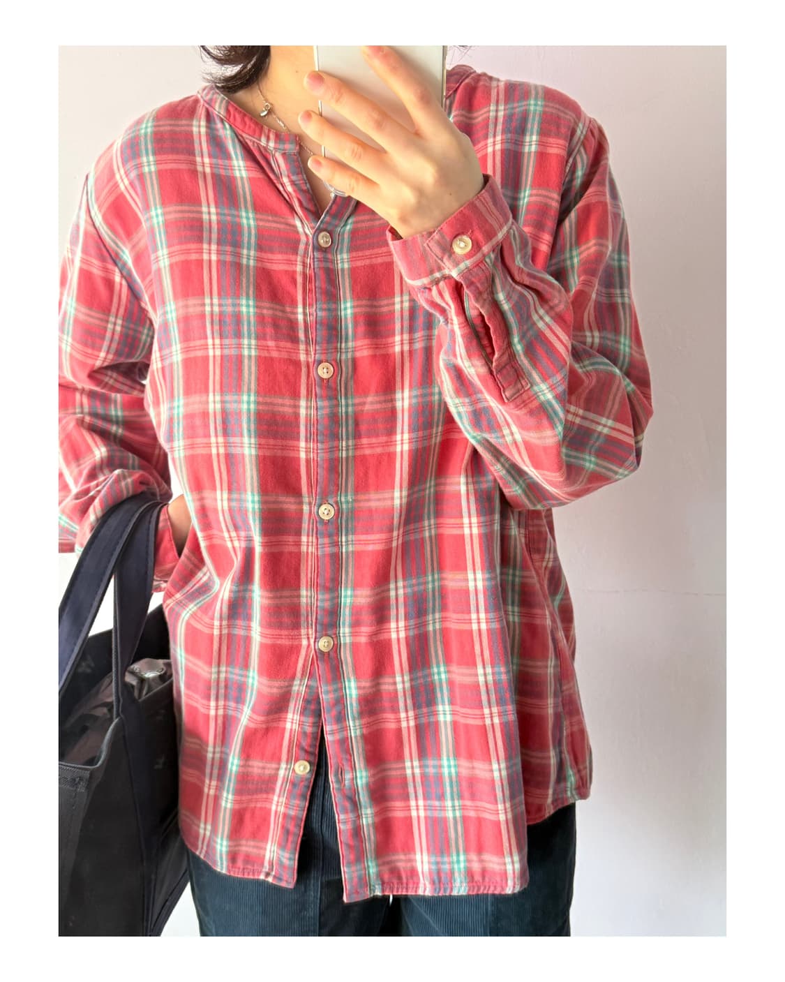 에디바우어 코튼 코랄체크 셔츠 일본빈티지 상품이미지6