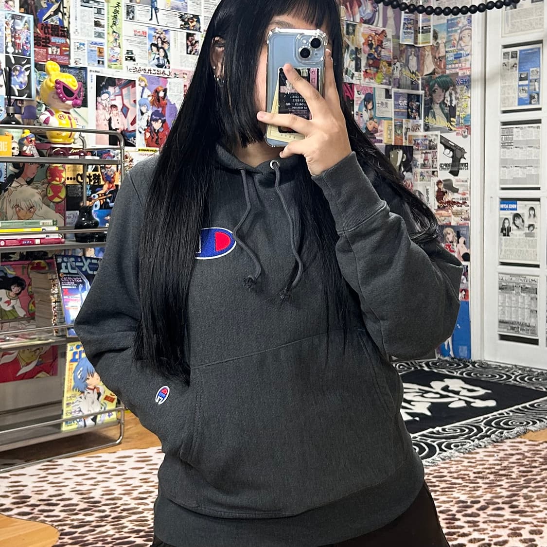 챔피온 리버스위브 차콜 빅로고 후드티 상품이미지2