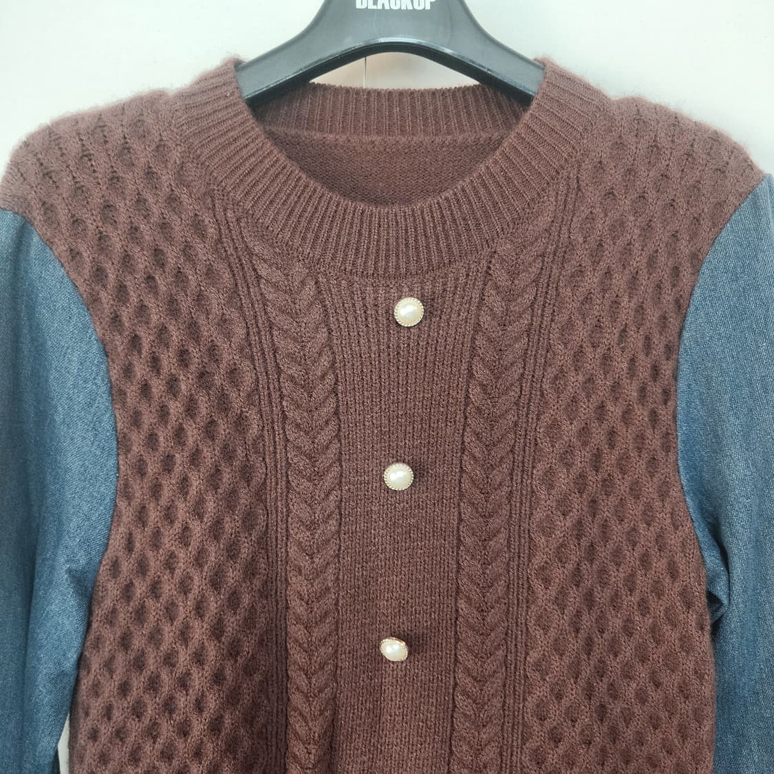 꽈배기 니트 데님 믹스 롱 원피스 상품이미지2