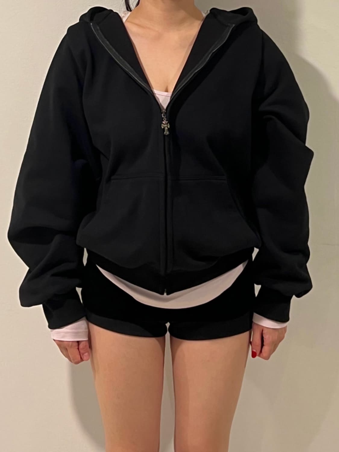 탠저 볼륨 후드자켓 후드집업 블랙, 차콜 상품이미지1