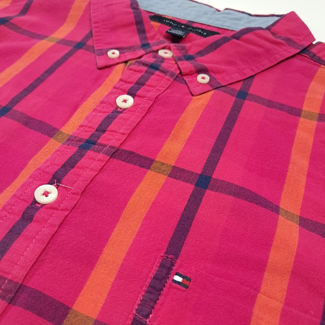 CK107 2XL 타미힐피거 타탄체크 버튼다운 핫핑크 셔츠 남방 상품이미지4