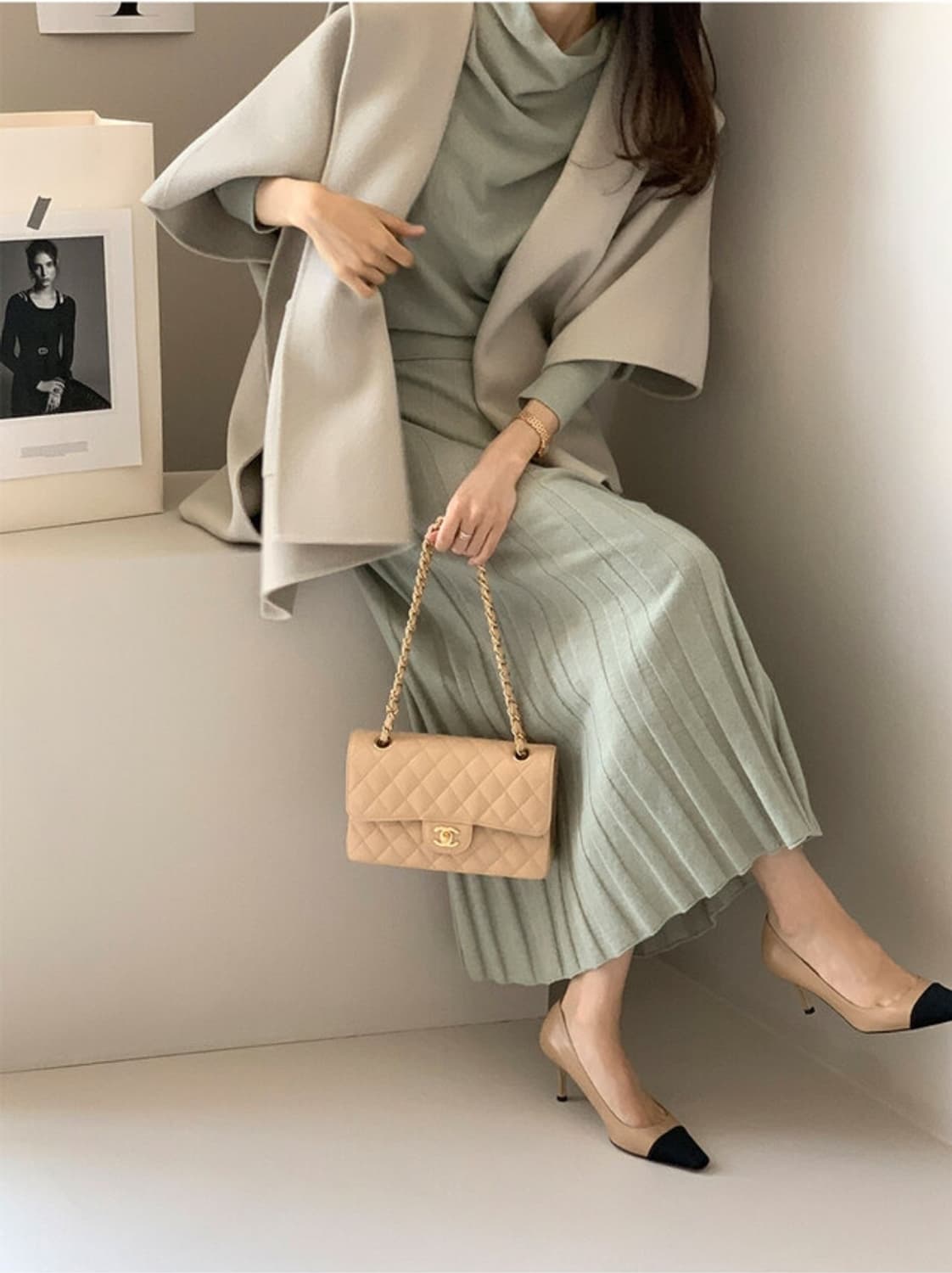 새상품) 데일리룩 로로피아 케이프코트 애쉬그레이 울캐시 상품이미지3