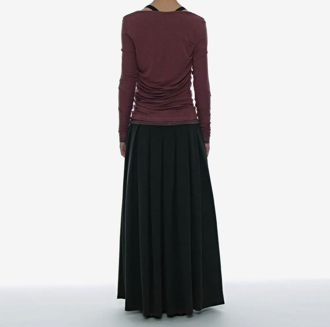 [S] 파르티멘토우먼 컷 오프 게더링 플리츠 맥시 스커트 - 차콜 상품이미지2