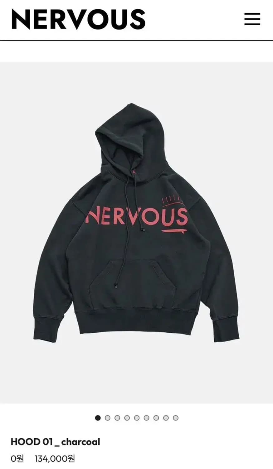 4 ) NERVOUS 너버스 오버핏 후드 차콜 상품이미지1