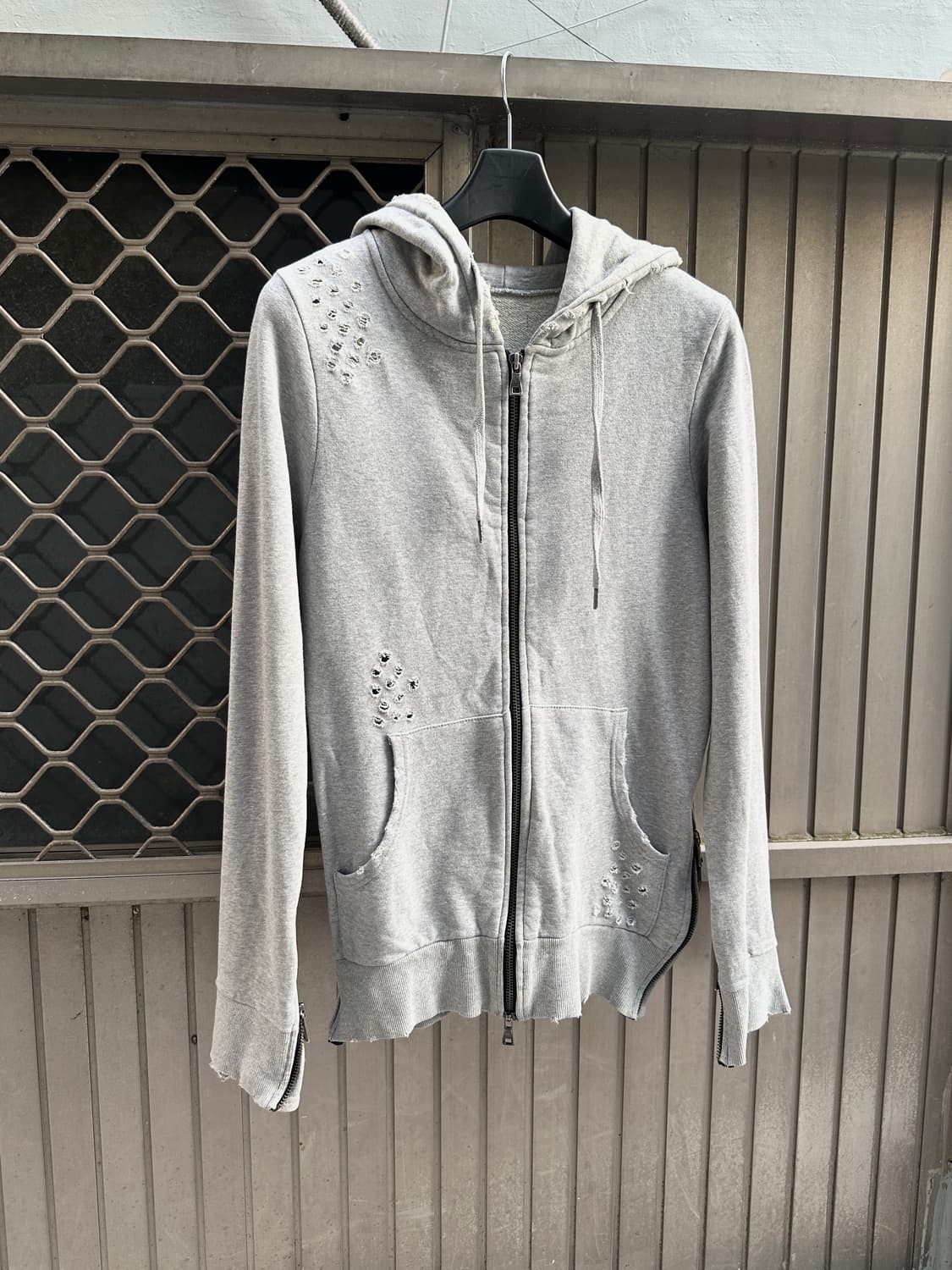 Distressed cut line 2way hood gray 상품이미지1