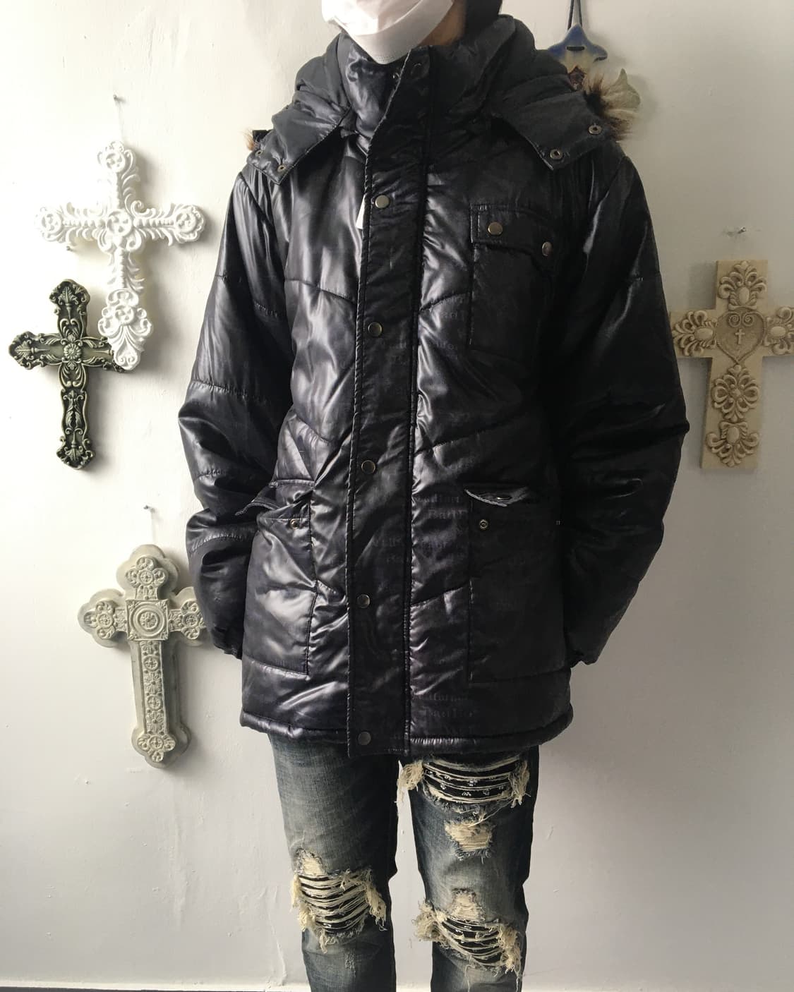 Fake fur hood lettering printing jumper 상품이미지7