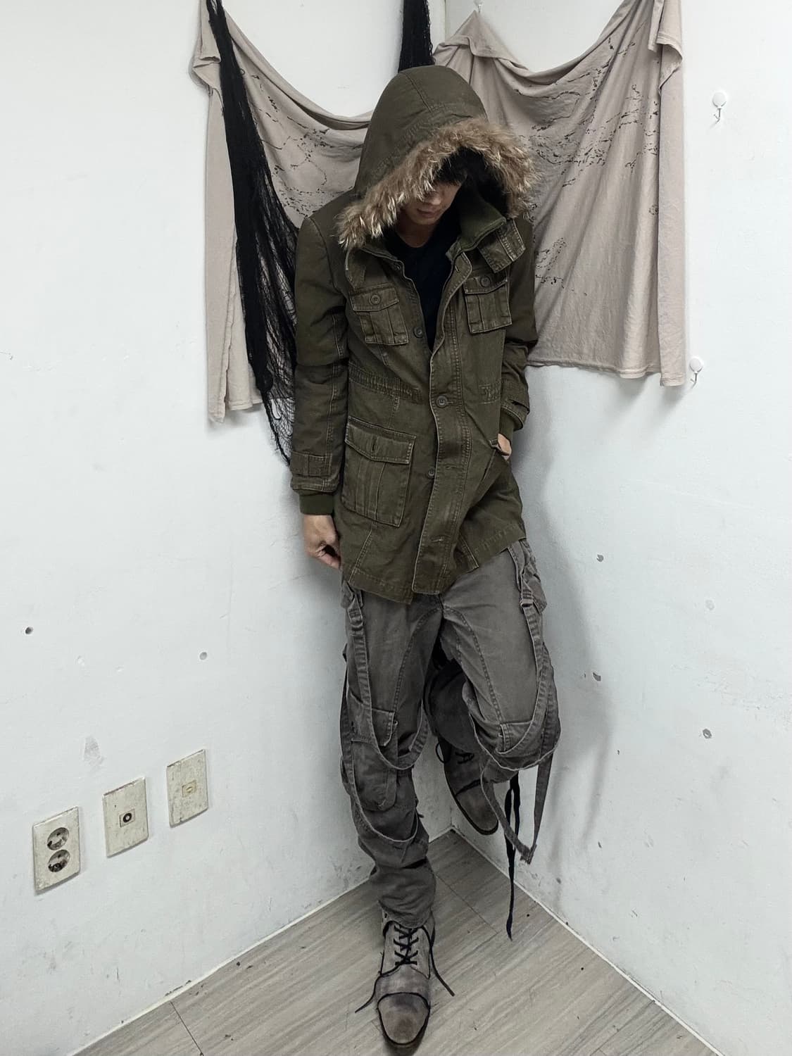 Y2K Grunge Mood Multi Pocket Khaki Parka 상품이미지7