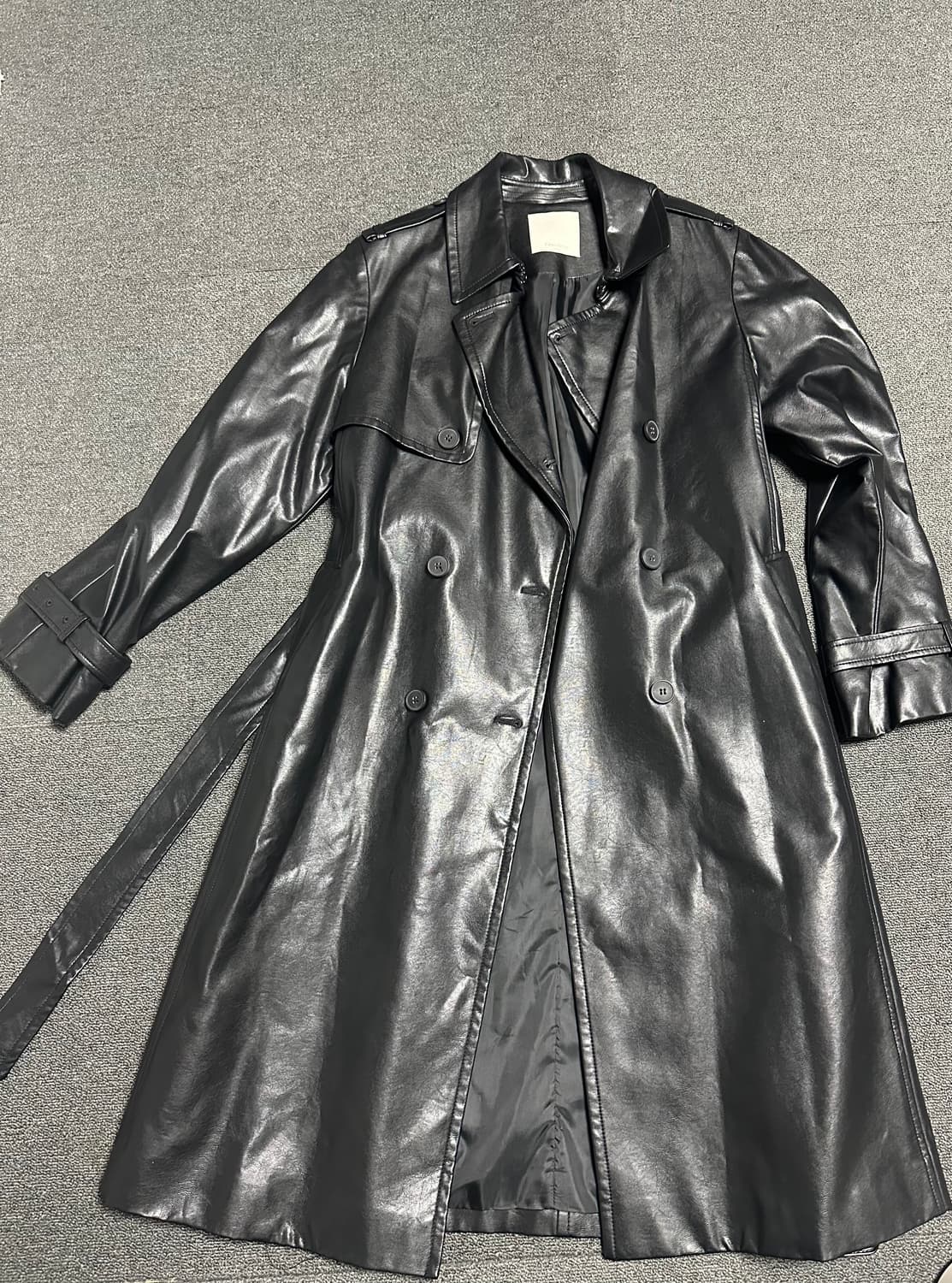 여성 블랙 롱 가죽 자켓 상품이미지1