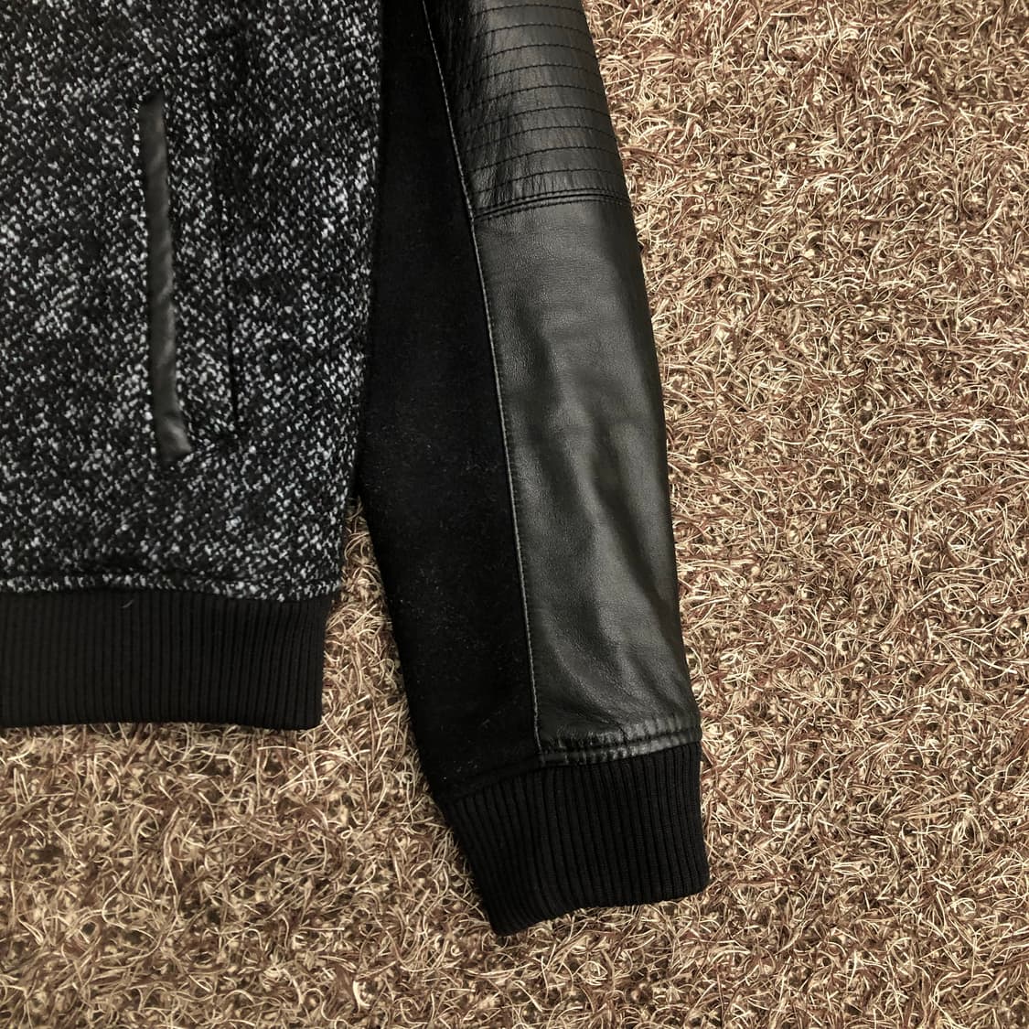 바쏘옴므 양가죽 울 니트 도킹 레더 가죽 자켓 상품이미지3