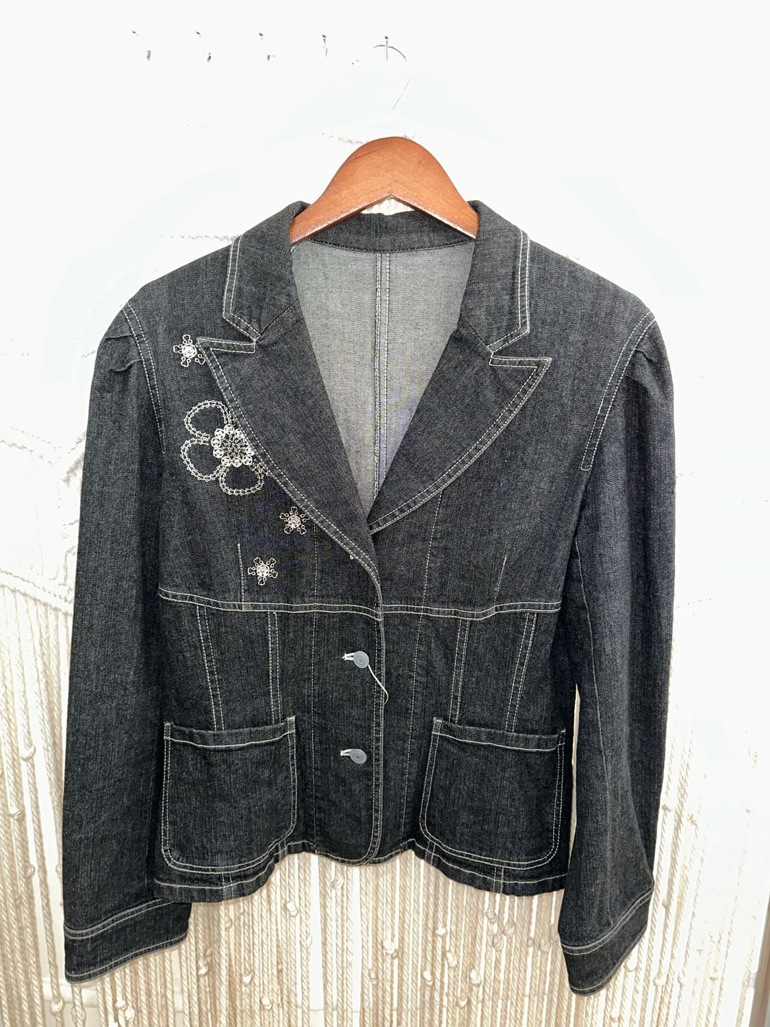 단추 자수 데님 자켓 상품이미지1
