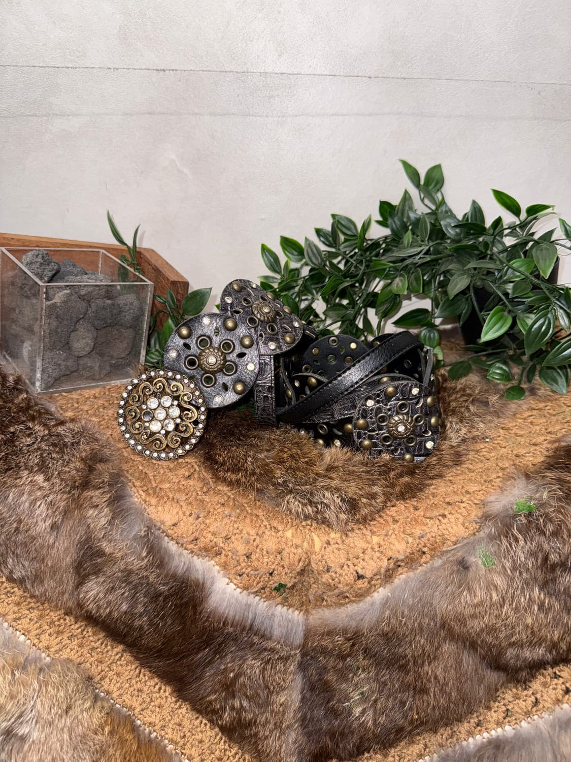 Black python stud twist disc buckle belt 상품이미지1