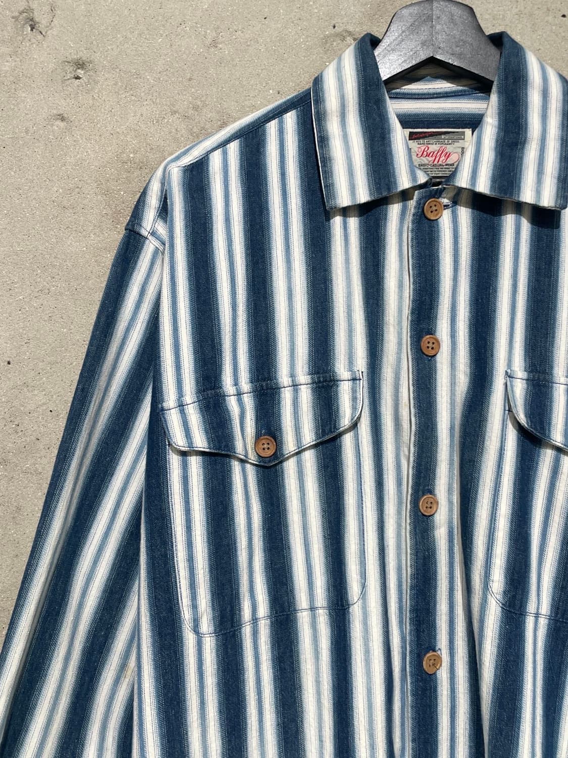 재패니즈 빈티지 블루 스트라이프 트윈 포켓 셔츠 상품이미지2