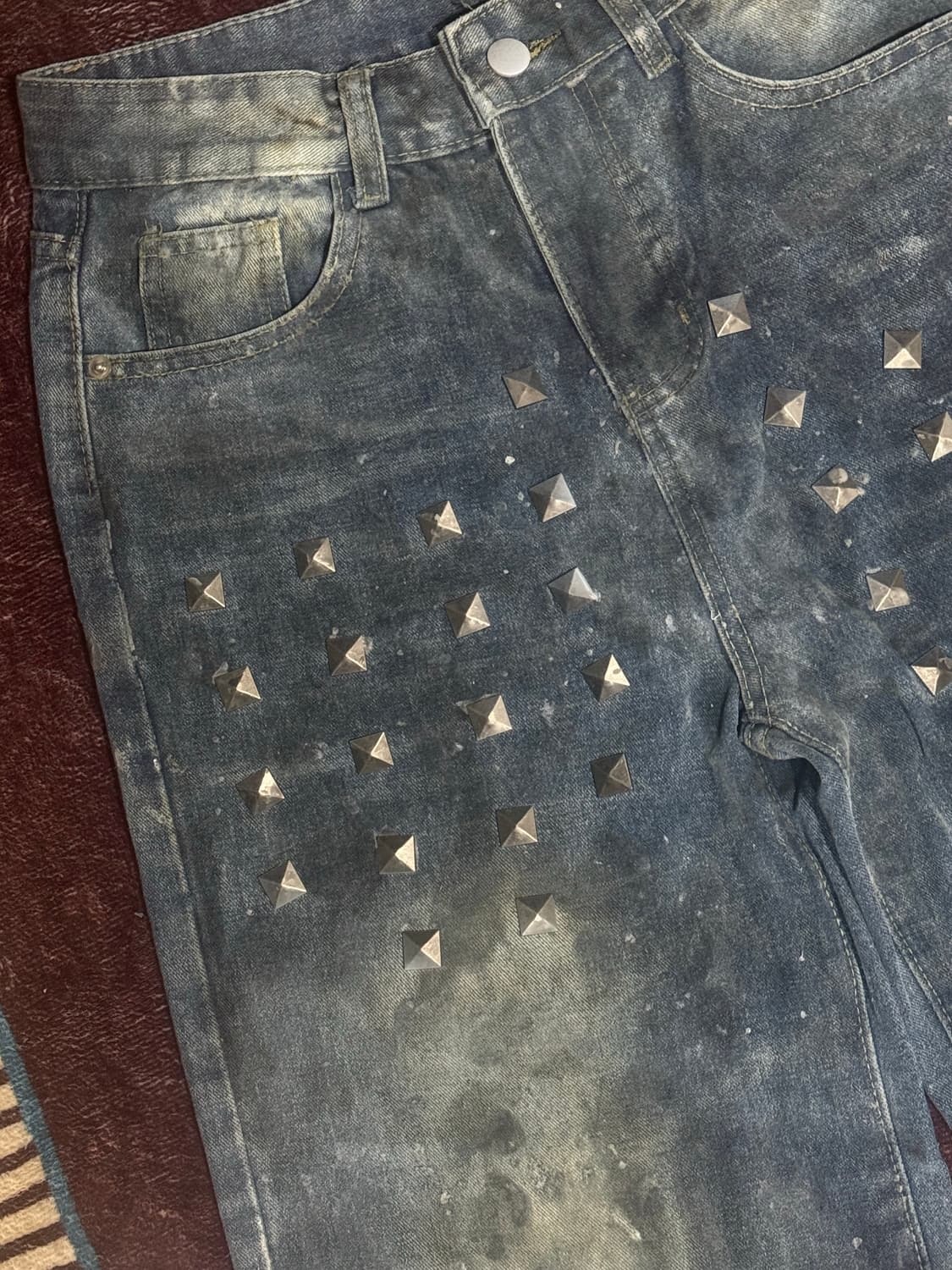 빈티지 왁스 페이팅 메이드 스터드 데님 진  상품이미지5