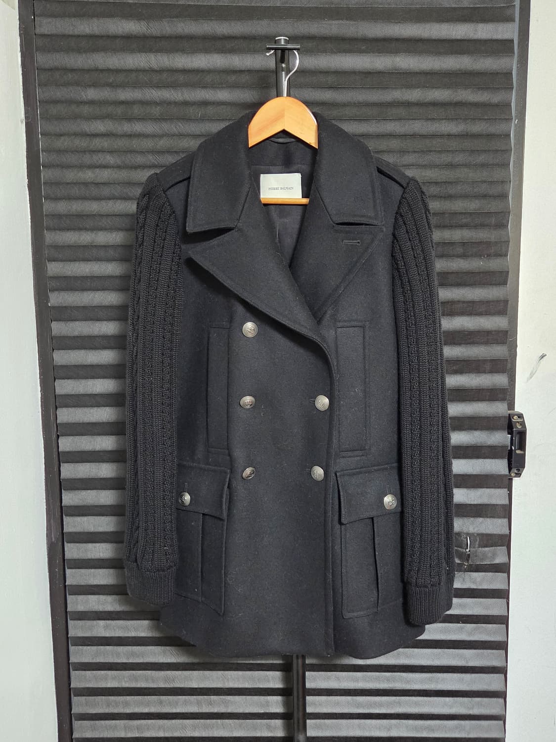 (정품) [피에르 발망] 울 니트 슬리브 더블 코트 | 00100 상품이미지1