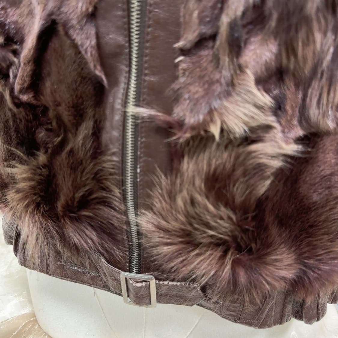 빈티지 와인 브라운 폭스퍼 여우털 양가죽 조끼 베스트 상품이미지2