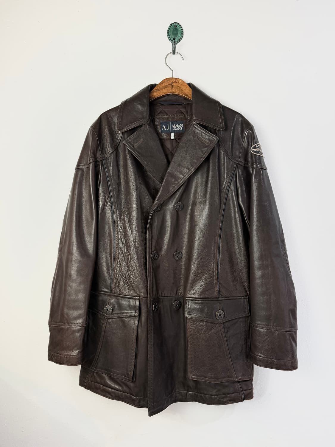 00s 아르마니 진스 더블 브레스티드 레더 하프 코트 상품이미지1