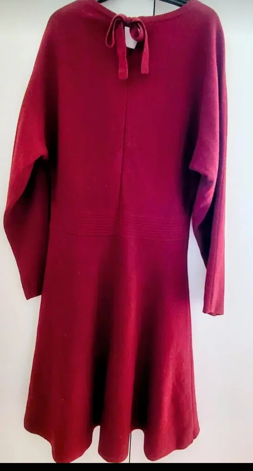 리본 버건디 컬러 니트 원피스 상품이미지1