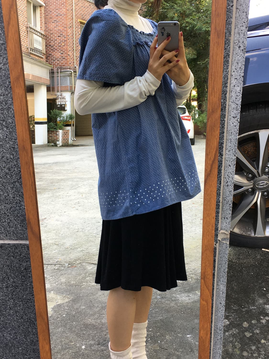 네이비 도트 반소매 블라우스 상품이미지4
