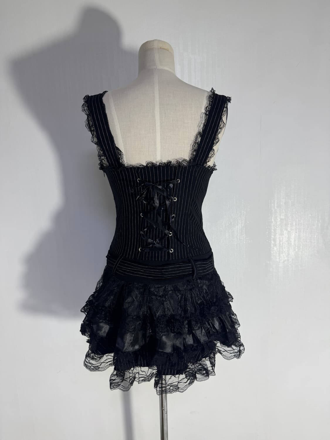 Acdc rag 핀 스트라이프 드레스 고딕 로리타 레이스 y2k 상품이미지3